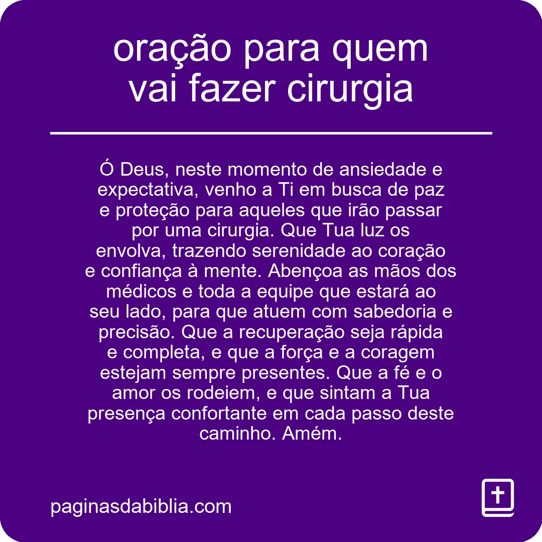 Oração Poderosa para Cirurgia: Proteção e Cura
